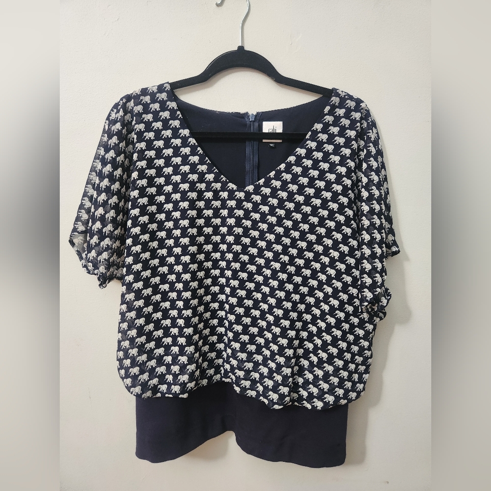 CAbi White and Blue Dolman Sleeve Blouse